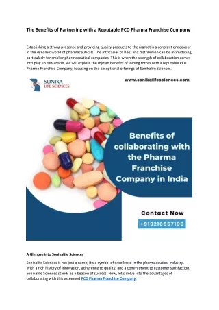The Benefits of Partnering with a Reputable PCD Pharma Franchise Company