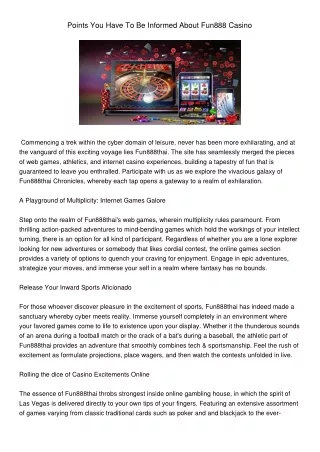 points you have to be informed about fun888 casino