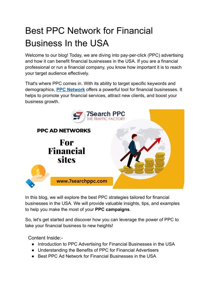 best ppc network for financial business in the usa