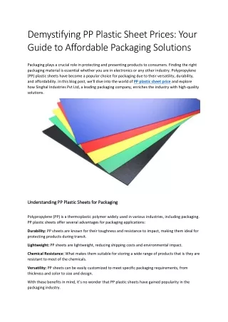 demystifying pp plastic sheet prices your guide