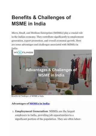Benefits & challenges of MSME in India