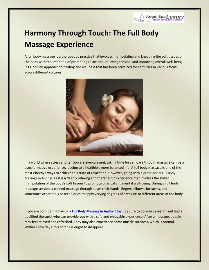 harmony through touch the full body massage