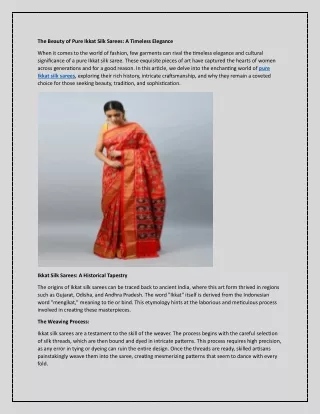 The Beauty of Pure Ikkat Silk Sarees: A Timeless Elegance