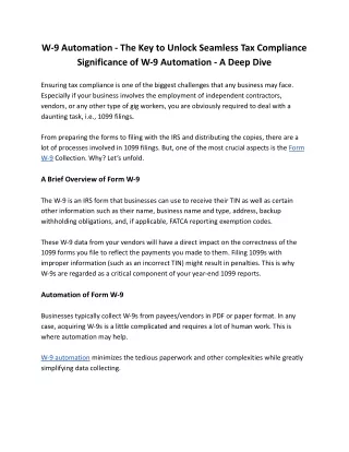 W-9 Automation - The Key to Unlock Seamless Tax Compliance Significance of W-9 A