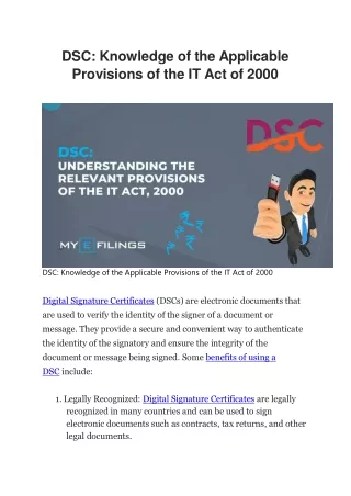 DSC: Knowledge of the Applicable Provisions of the IT Act of 2000