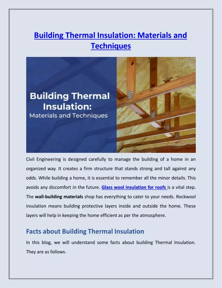 building thermal insulation materials and techniques