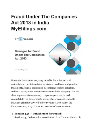 Fraud Under The Companies Act 2013 in India
