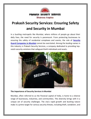 Prakash Security Services Ensuring Safety and Security in Mumbai