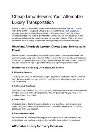 Cheap Limo Service: Your Affordable Luxury Transportation