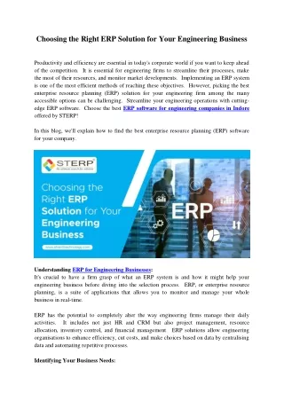 Choosing the Right ERP Solution for Your Engineering Business