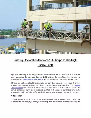 Building Restoration Services? C-Sharpe Is The Right Choice For It!