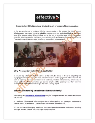 Presentation Skills Workshop Master the Art of Impactful Communication