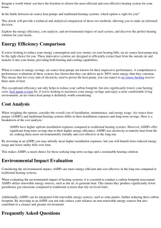 Air Source Heat Pumps Vs. Traditional Heating Systems: Which Is Right for You