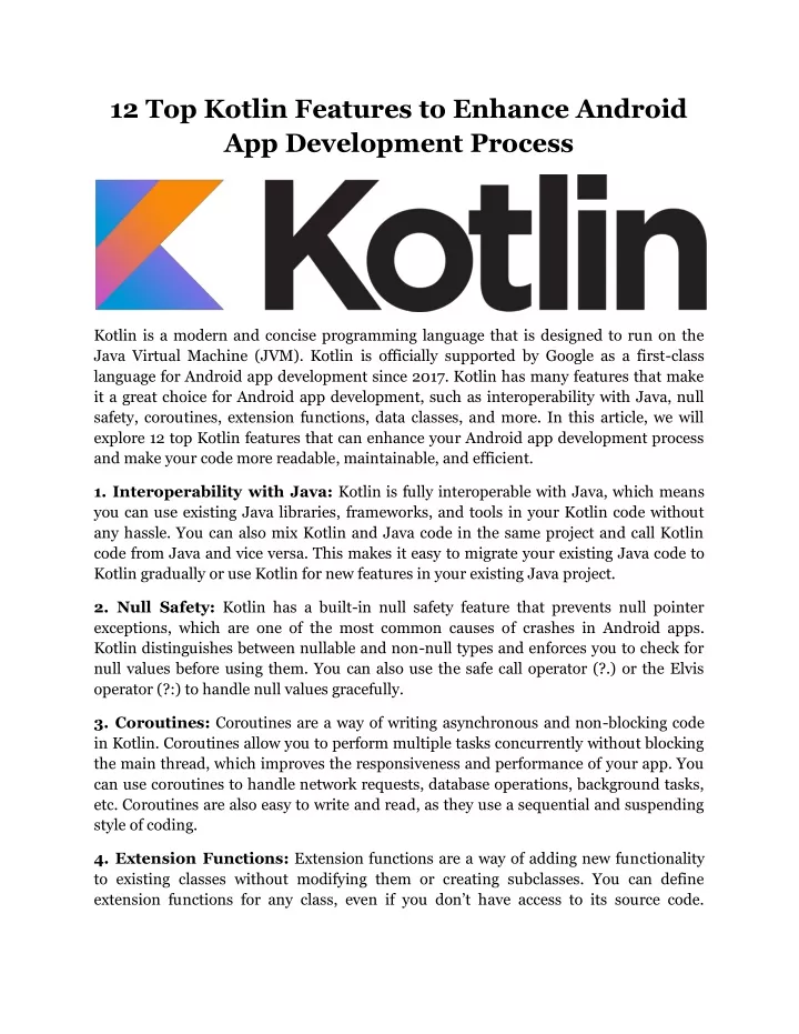 PPT - Twelve Top Kotlin Features To Enhance Android App Development ...