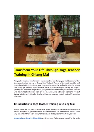 Transform Your Life Through Yoga Teacher Training in Chiang Mai