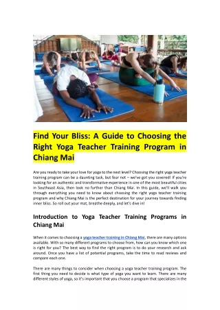 A Guide to Choosing the Right Yoga Teacher Training Program in Chiang Mai