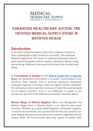 Enhancing Healthcare Access: The Trusted Medical Supply Store in Boynton Beach