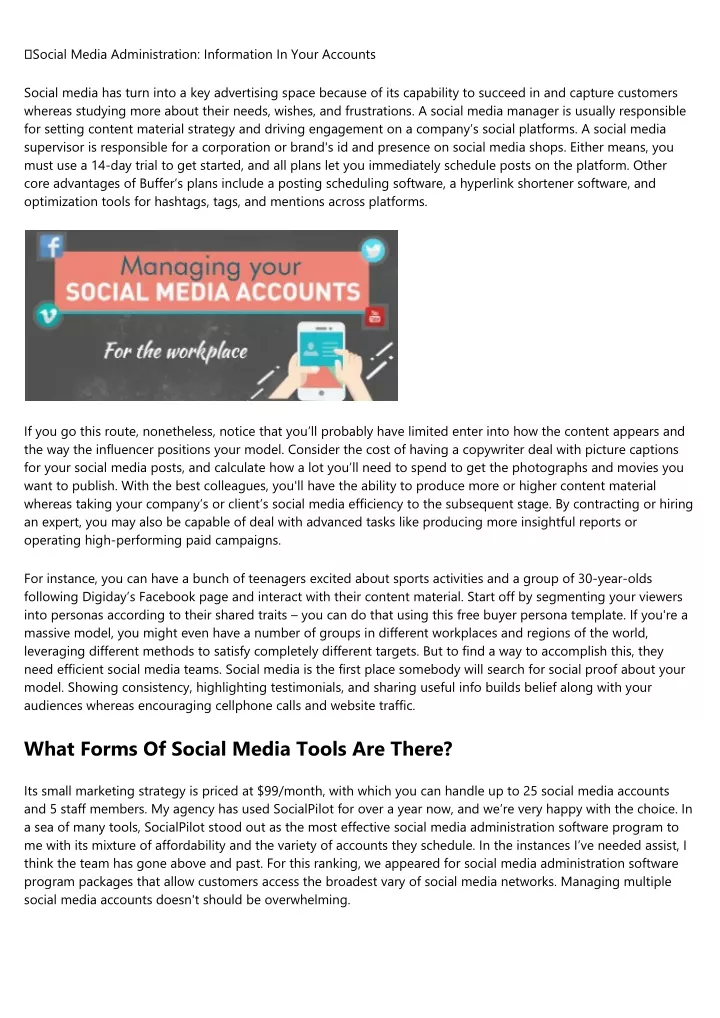 social media administration information in your