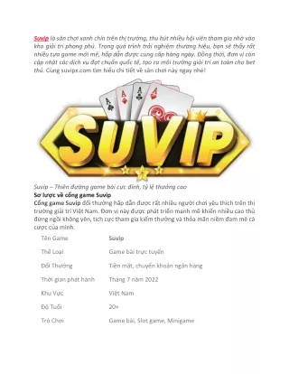 Suvip - Thien Duong Game Bai Suvip Club Uy Tin Nam 2023