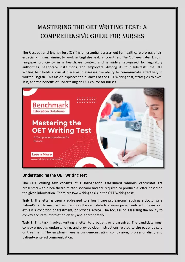 mastering the oet writing test a comprehensive