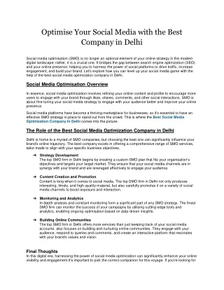 Optimise Your Social Media with the Best Company in Delhi
