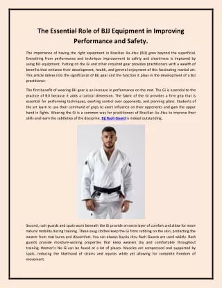 The Essential Role of BJJ Equipment in Improving Performance and Safety