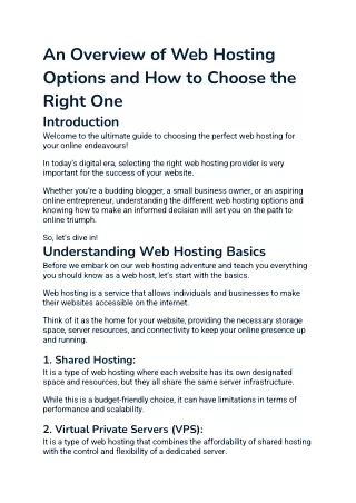 An Overview of Web Hosting Options and How to Choose the Right One