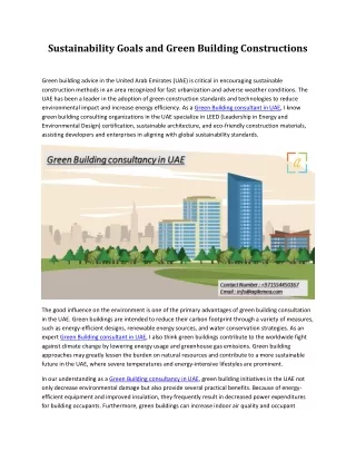 Sustainability Goals and Green Building Constructions