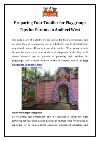 Preparing Your Toddler for Playgroup Tips for Parents in Andheri West