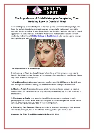 The Importance of Bridal Makeup in Completing Your Wedding Look in Dombivli West