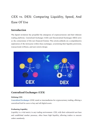 CEX vs. DEX_ Comparing Liquidity, Speed, And Ease Of Use