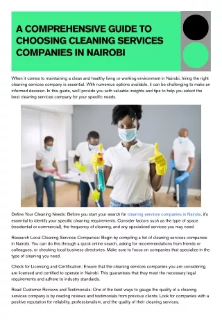 A Comprehensive Guide to Choosing Cleaning Services Companies in Nairobi