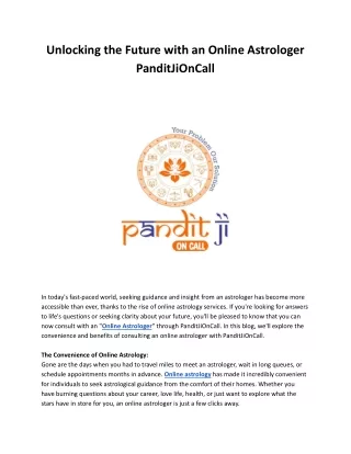 Unlocking the Future with an Online Astrologer PanditJiOnCall
