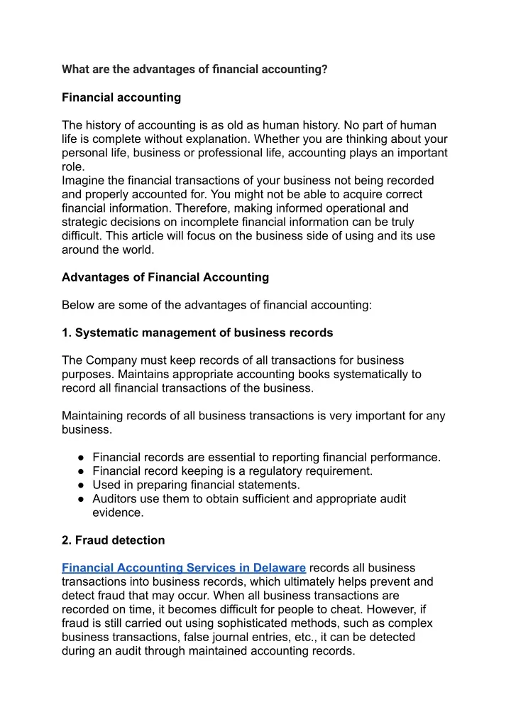 what are the advantages of financial accounting