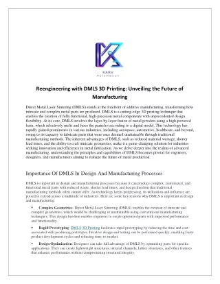 Reengineering with DMLS 3D Printing Unveiling the Future of Manufacturing
