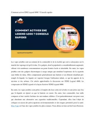 comment activer ene legend 4000 conseils rapides