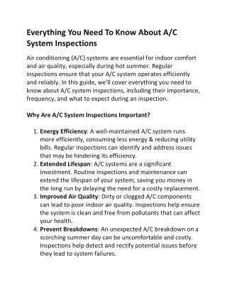 Everything You Need To Know About A/C  System Inspections