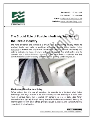 The Crucial Role of Fusible Interlining Suppliers in the Textile Industry