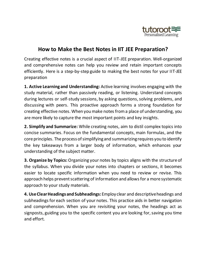 how to make the best notes in iit jee preparation