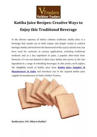 Kattha Juice Recipes Creative Ways to Enjoy this Traditional Beverage