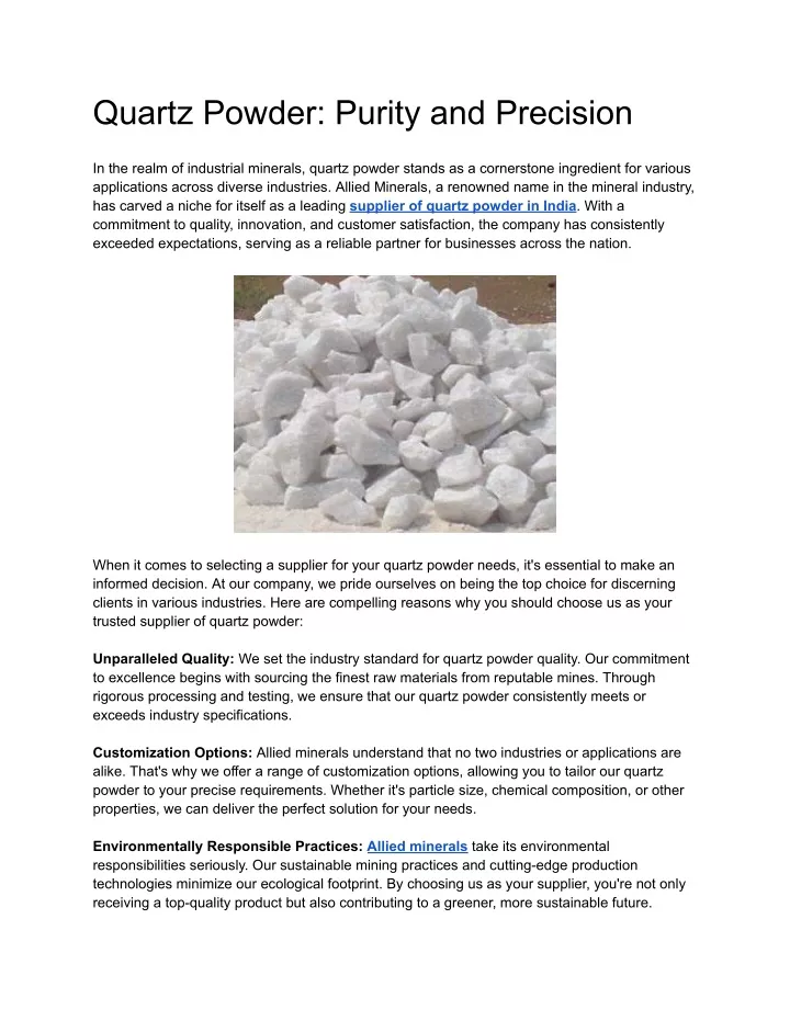 quartz powder purity and precision