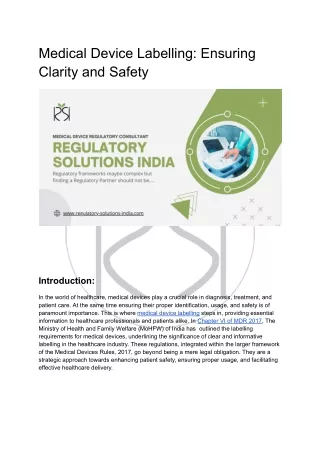 Medical Device Labelling - Regulatory Solutions India