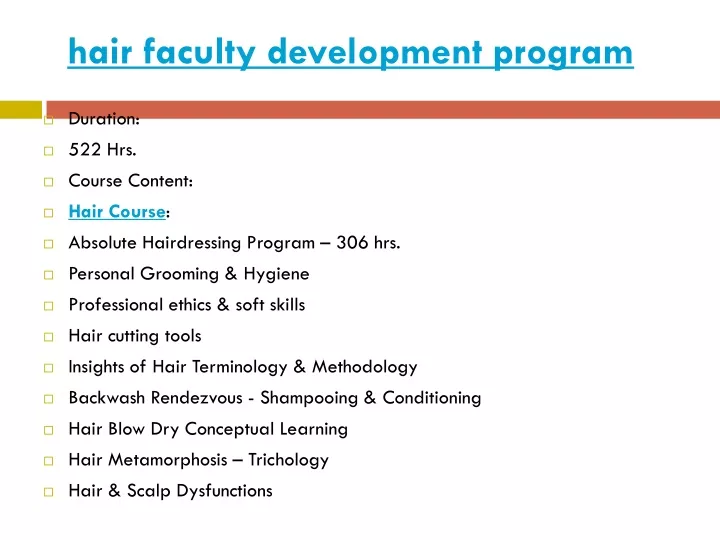hair faculty development program