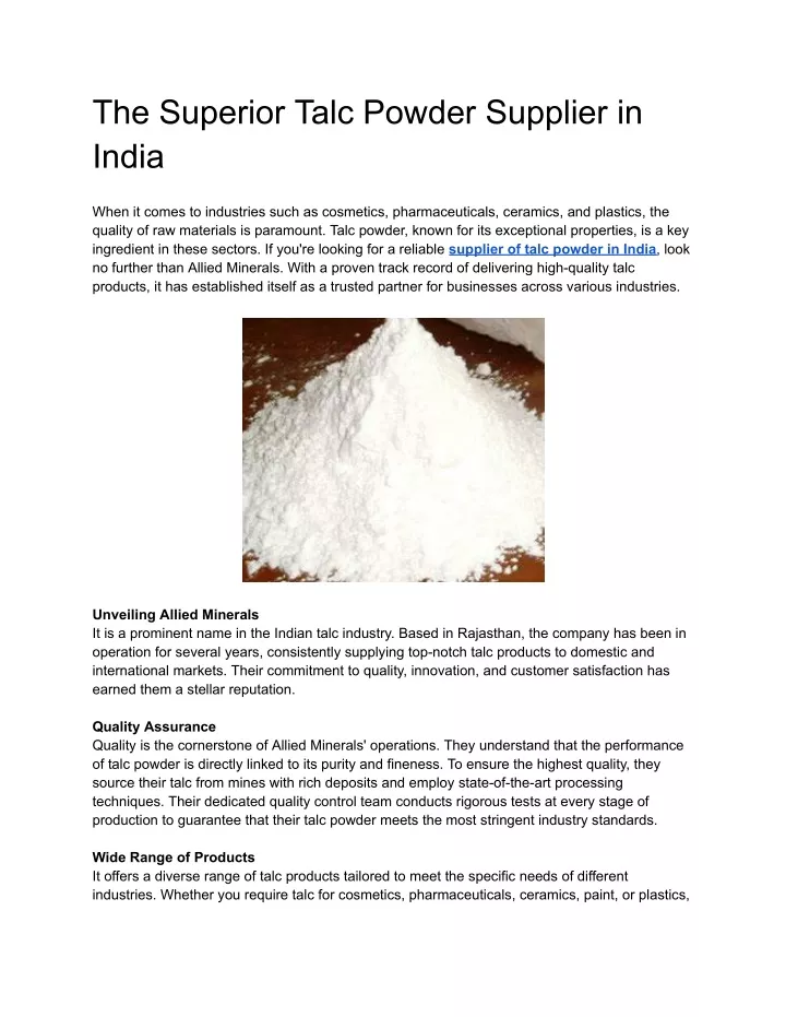 the superior talc powder supplier in india