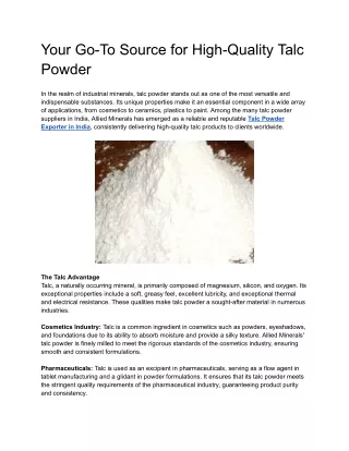 your go to source for high quality talc powder
