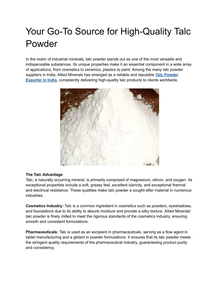 your go to source for high quality talc powder