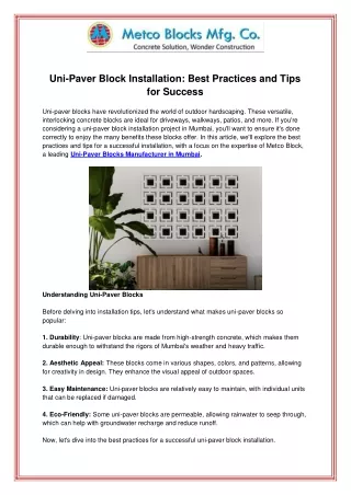 Uni Paver Block Installation Best Practices and Tips for Success