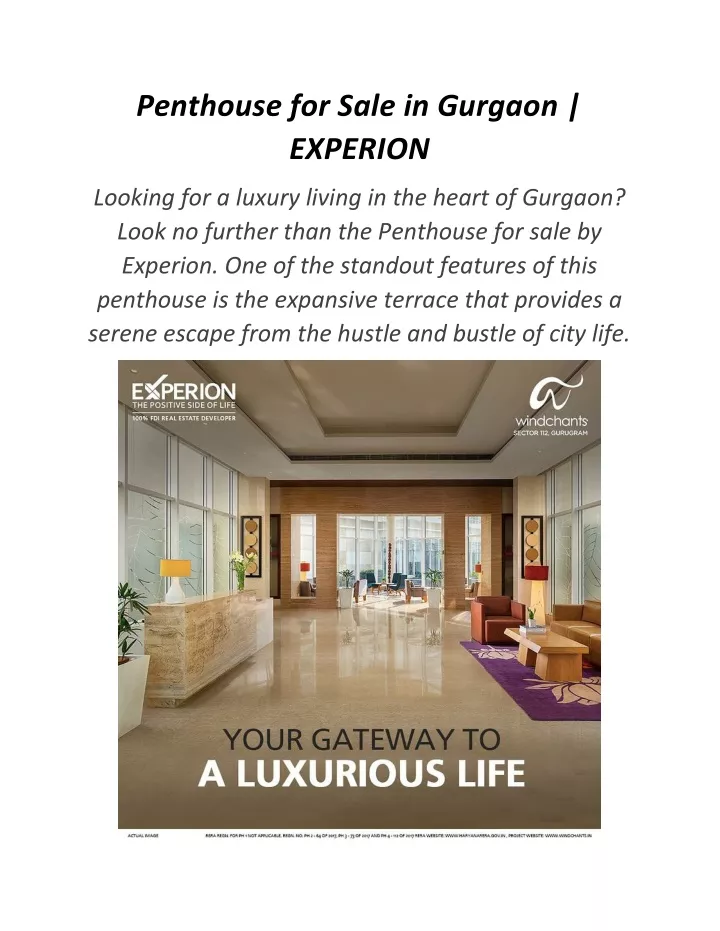 penthouse for sale in gurgaon experion