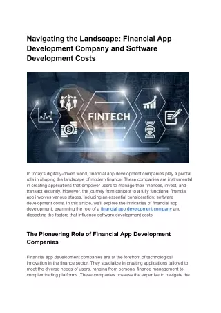 Navigating the Landscape Financial App Development Company and Software Development Costs