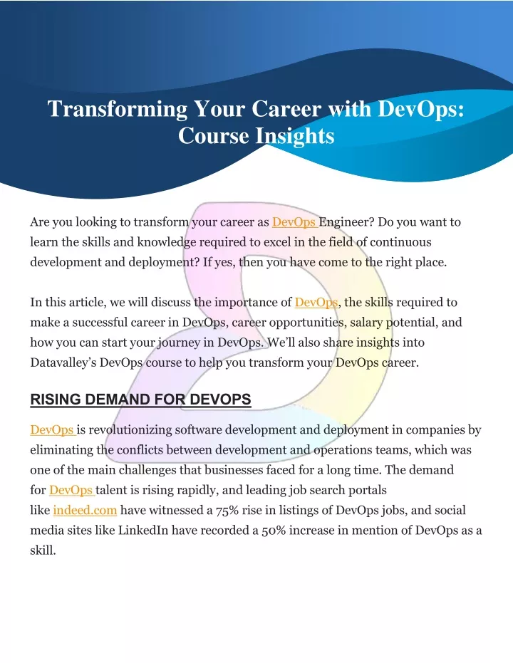transforming your career with devops course